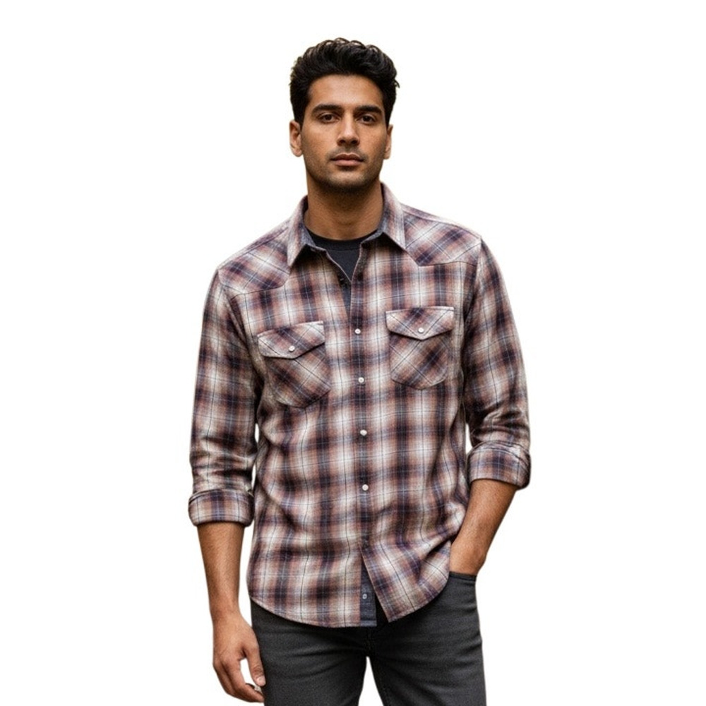 Flag & Anthem Desert Son Shirt Mens Medium Brown Plaid Western Pearl Snap Sz XXL